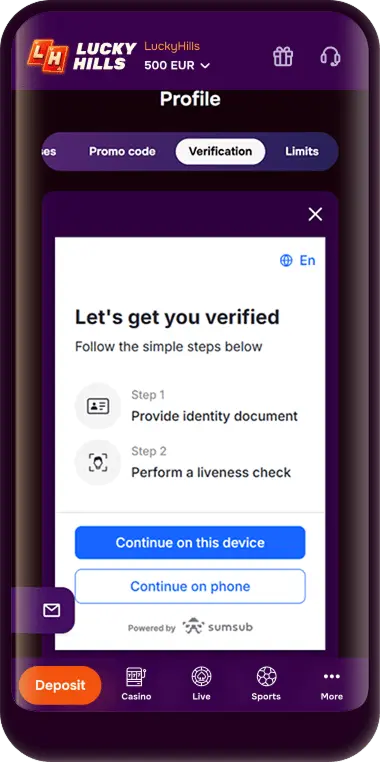 Lucky Hills Login and verification steps